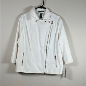 NWT Lauren Ralph Lauren white moto jacket 2X